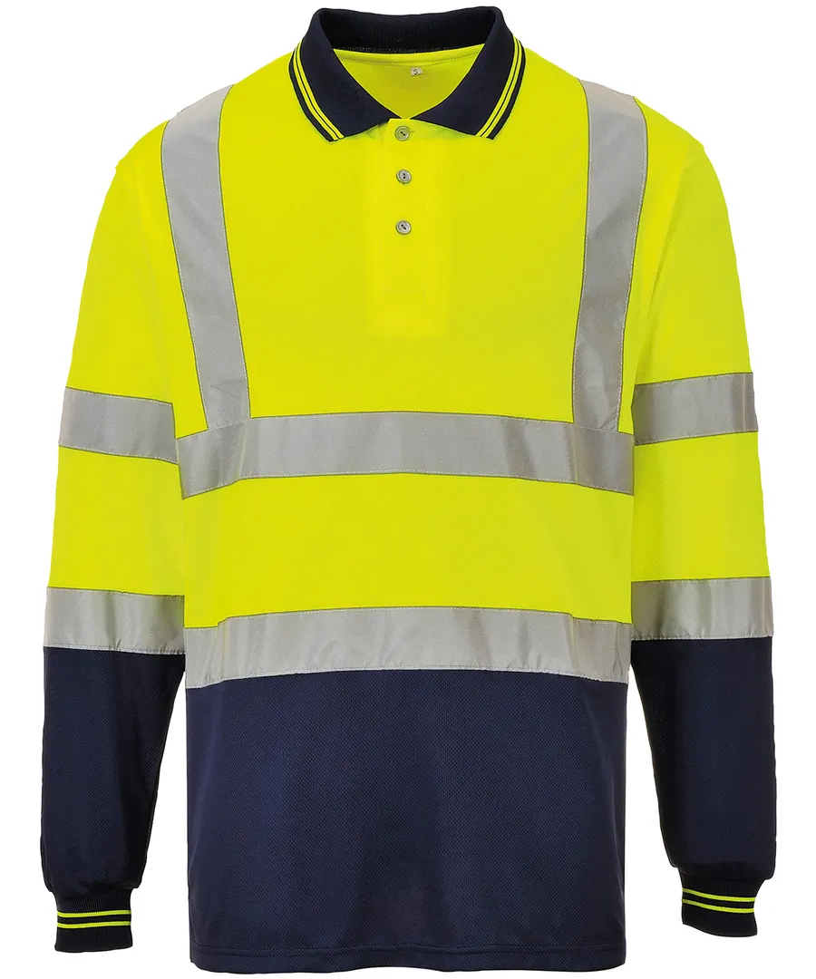 Two-tone long sleeve polo (S279) – Yellow/Navy