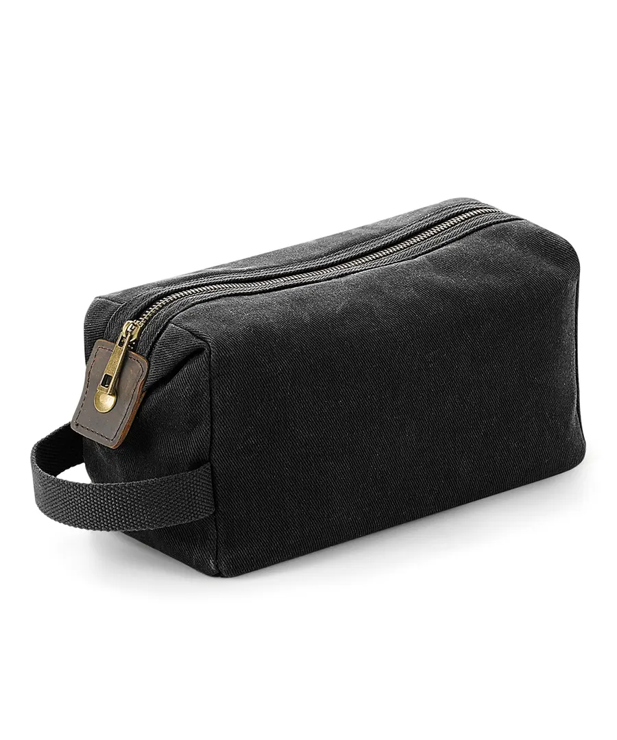 Heritage waxed canvas wash bag – Black