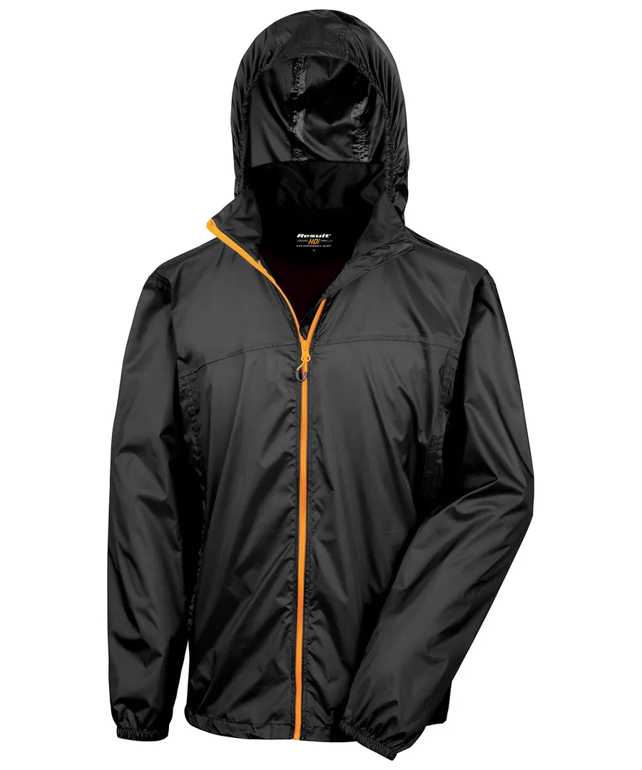 HDi quest lightweight stowable jacket – Black/Orange