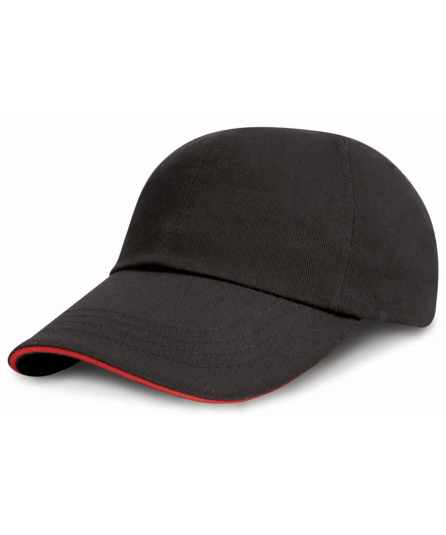Junior low-profile heavy brushed cotton cap with sandwich peak – Black/Red