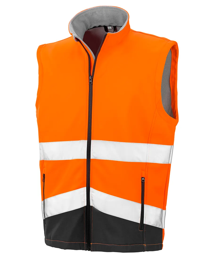 Printable safety softshell gilet – Fluorescent Orange/Black