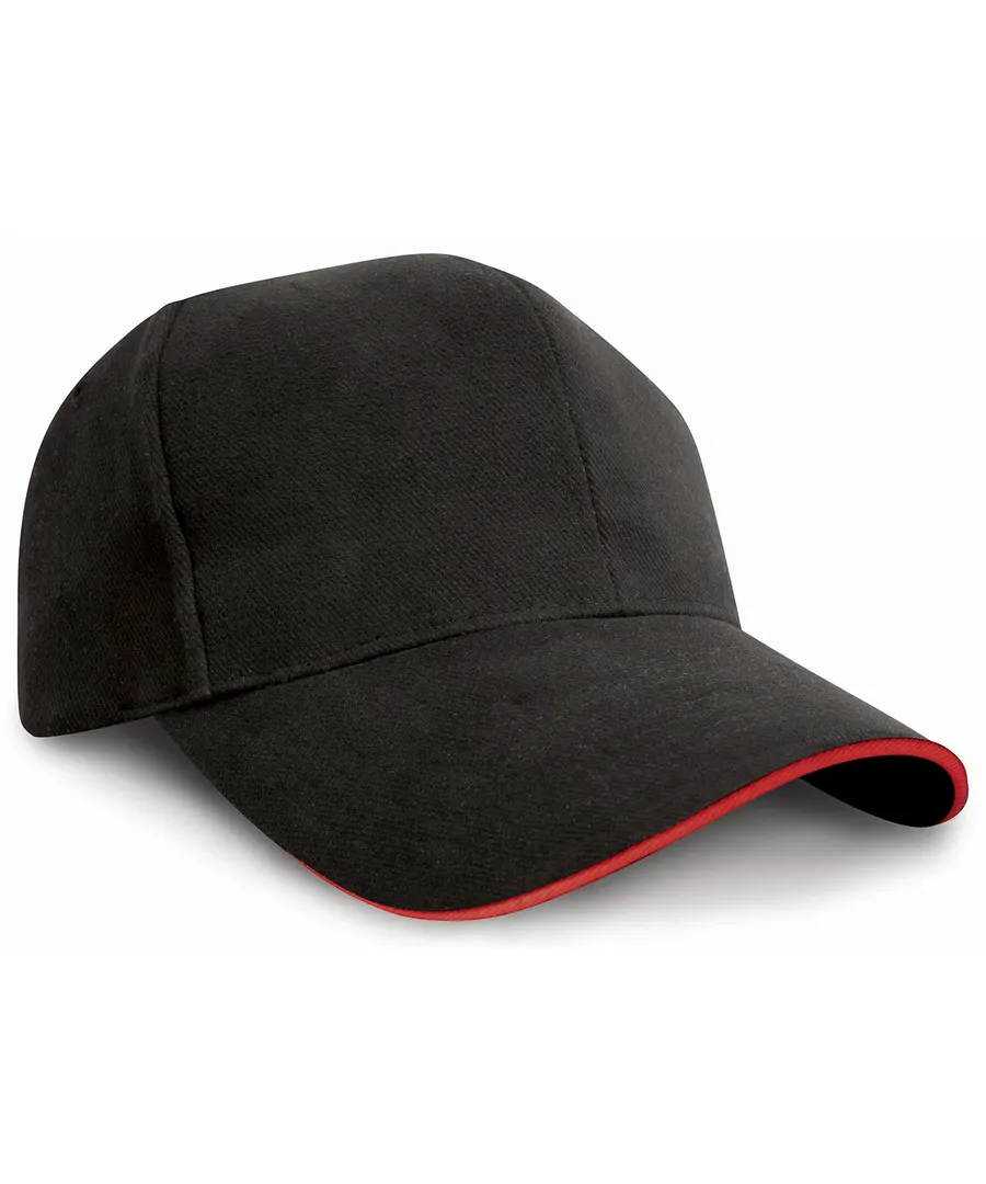 Pro-style heavy cotton cap with sandwich peak – Black/Red