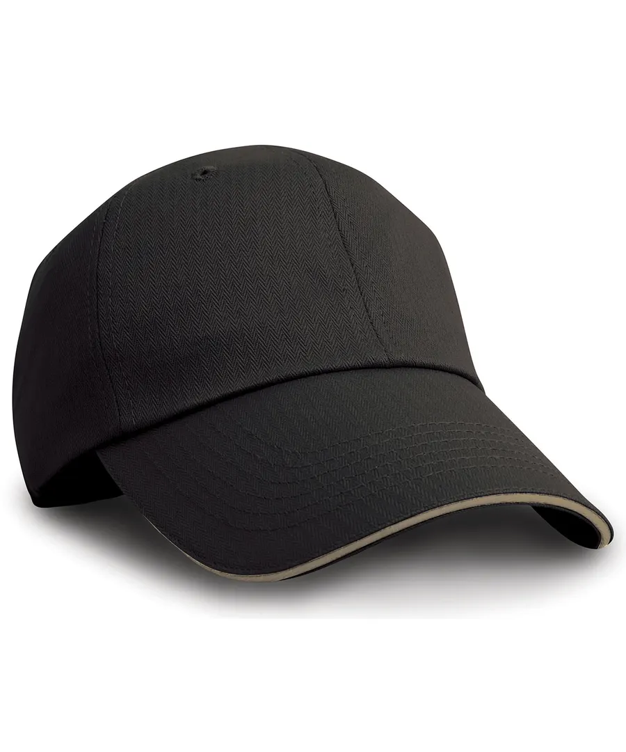 Herringbone cap with sandwich peak – Black/Tan