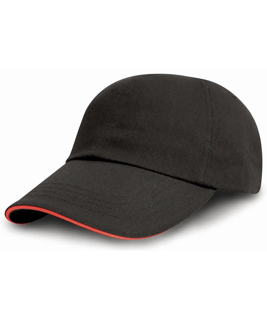 Brushed coton printers/embroiderers cap with sandwich peak – Black/Red