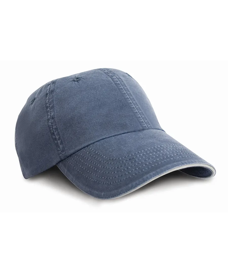 Washed fine line cotton cap with sandwich peak – Navy/Putty