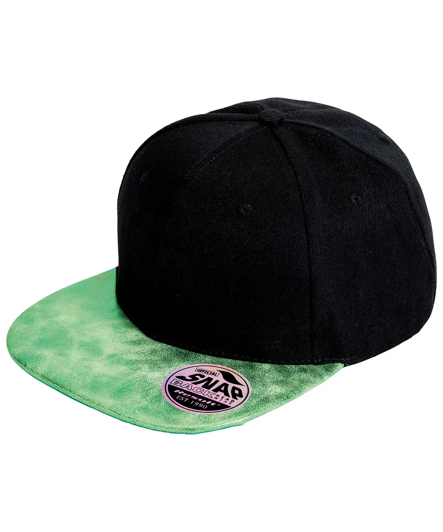 Bronx glitter flat peak snapback cap – Black/Green