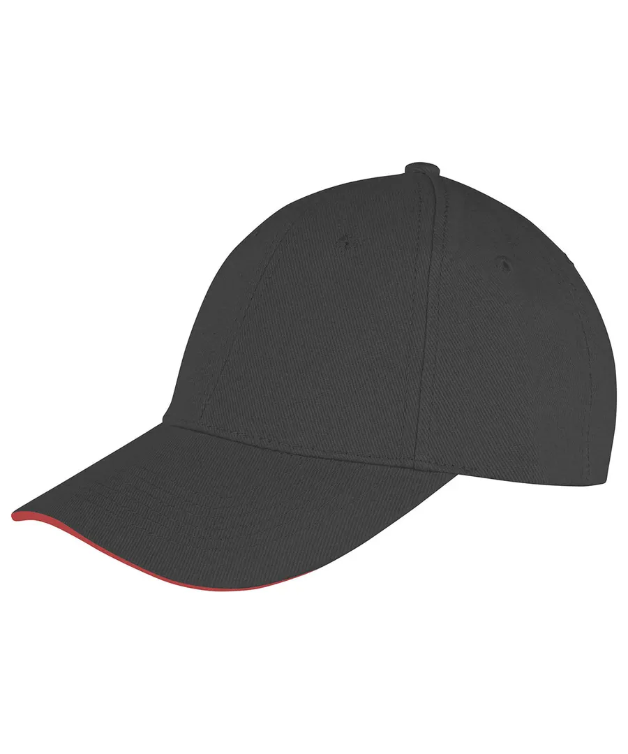 Memphis brushed cotton low-profile sandwich peak cap – Black/Red