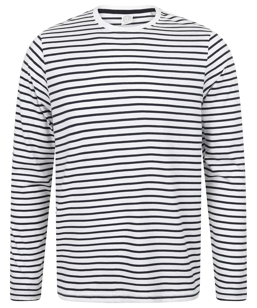 Unisex long-sleeved striped T – White/Oxford Navy