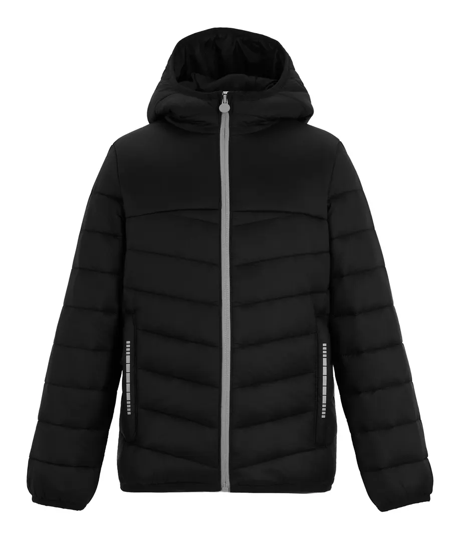 Junior Loftlite hooded baffle jacket – Black/Mineral Grey