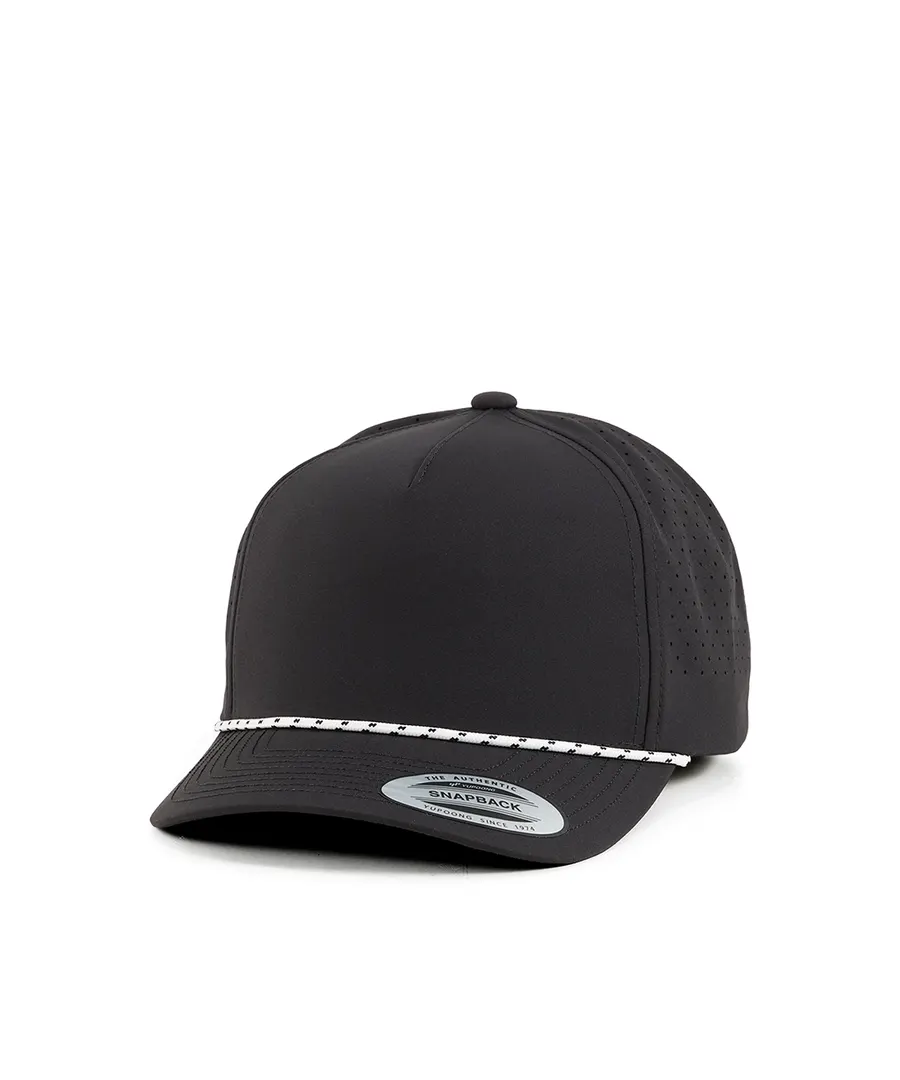 YP Classics 5-panel snapback cap with perforations and braided rope – Black