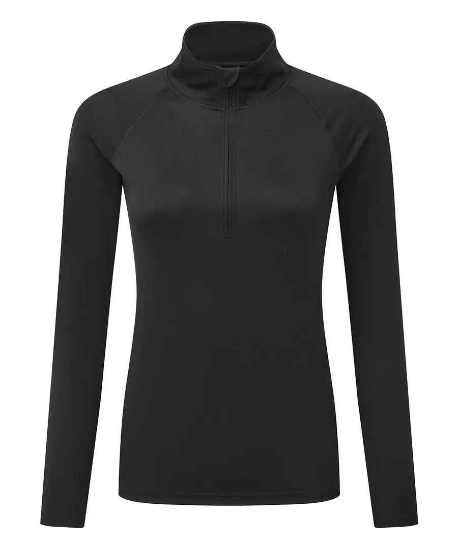 Women's TriDri® long sleeve performance ¼ zip – Black/Black